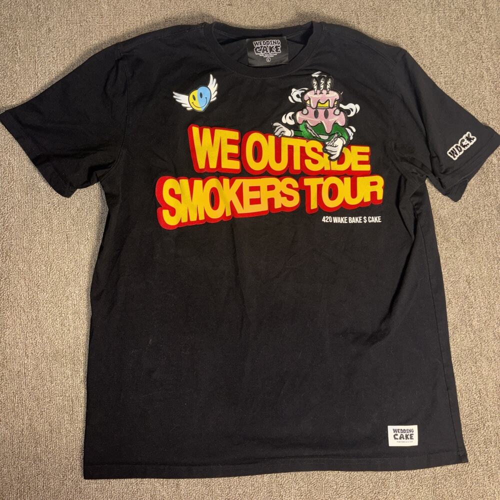 Wedding Cake Shirt We Outside Smokers Tour Large Black Wake & Bake
